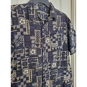 Casual Life Weekender Shirt Blue Geometric Tribal Floral Print Button Down XL
